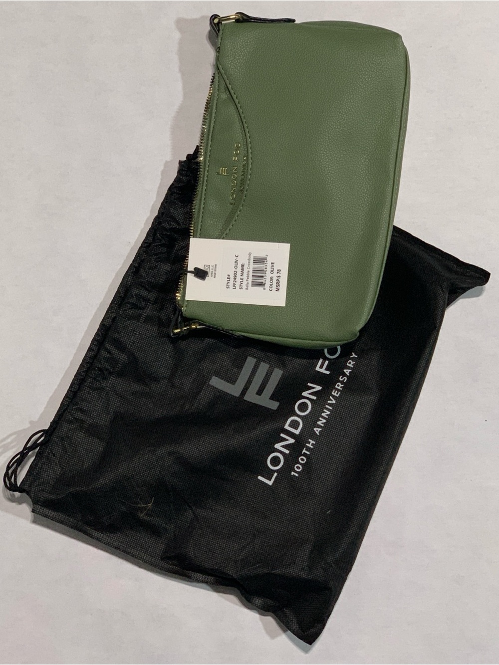 London Fog Olive Green Pebbled Leather Toiletry Pouch